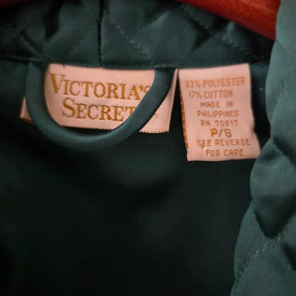 Victoria's Secret VTG Gold Label Emerald Green Satin‎ 3pc Pajama Robe Set Small